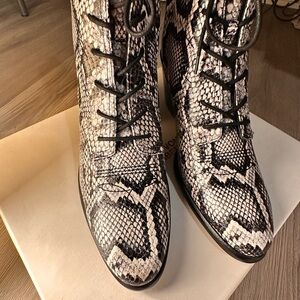 Diane Von Furstenberg Black and White Snake Print Ankle Boots